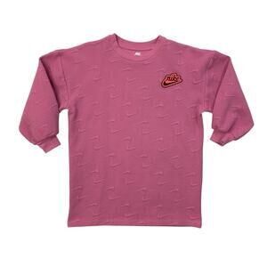 Nike Sweater Girl 6 Candy Pink Textured Patched Logo Embossed Swoosh Long Sleeve